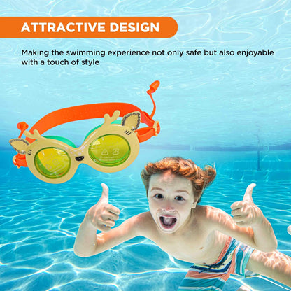 ENDLESS EL1003 Children Swimming Goggle with Anti-Fog and UV Protection | Material: Silicon, PU | Attached Ear Buds and Adjustable Strap | Soft Silicone Gasket for Leak Proof | With Hard Case