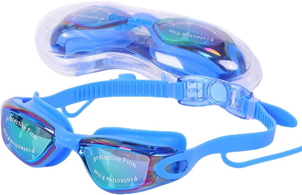 ENDLESS EL1005 Stylish Swimming Goggle with Anti-Fog and UV Protection | Material: Silicon, PU | Attached Ear Buds and Adjustable Strap | Soft Silicone Gasket for Leak Proof | With Hard Case