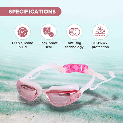 ENDLESS EL1005 Stylish Swimming Goggle with Anti-Fog and UV Protection | Material: Silicon, PU | Attached Ear Buds and Adjustable Strap | Soft Silicone Gasket for Leak Proof | With Hard Case