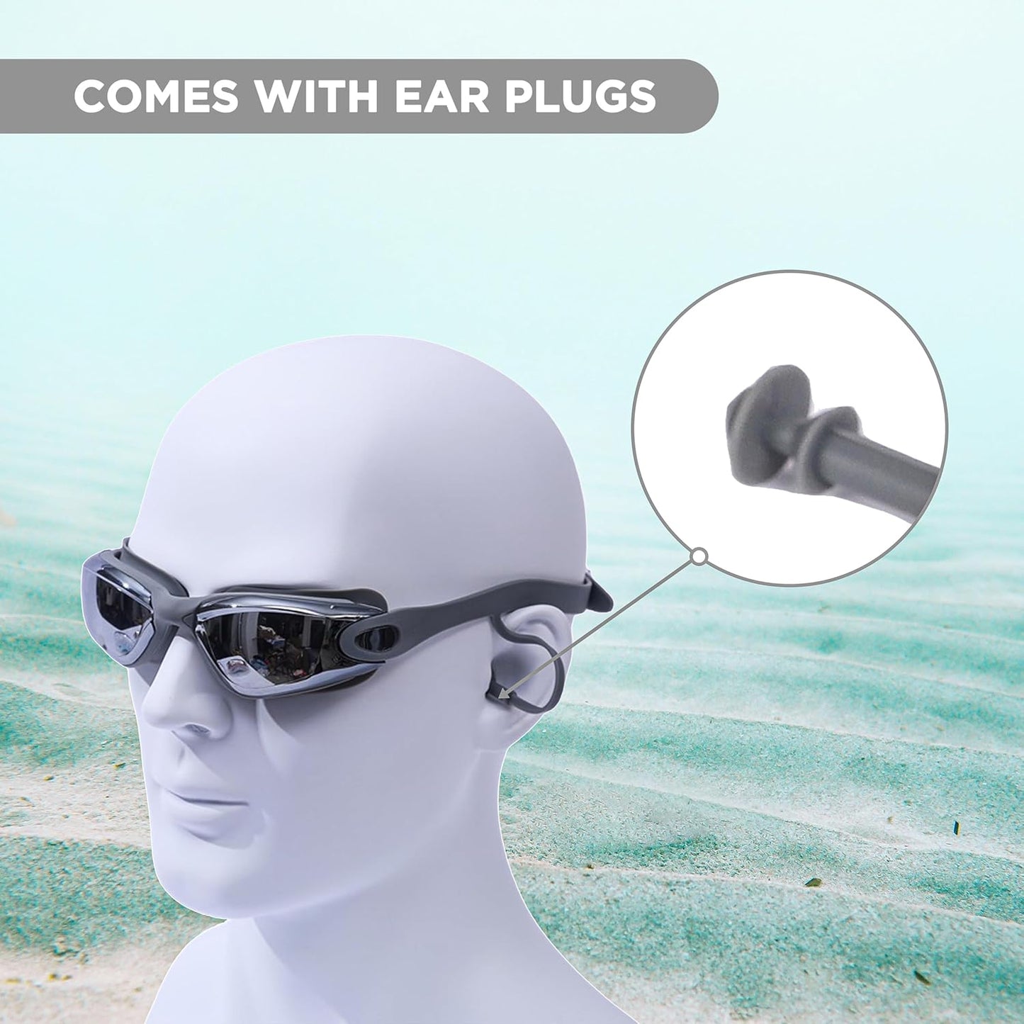 ENDLESS EL1005 Stylish Swimming Goggle with Anti-Fog and UV Protection | Material: Silicon, PU | Attached Ear Buds and Adjustable Strap | Soft Silicone Gasket for Leak Proof | With Hard Case