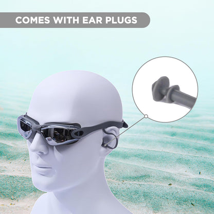 ENDLESS EL1005 Stylish Swimming Goggle with Anti-Fog and UV Protection | Material: Silicon, PU | Attached Ear Buds and Adjustable Strap | Soft Silicone Gasket for Leak Proof | With Hard Case