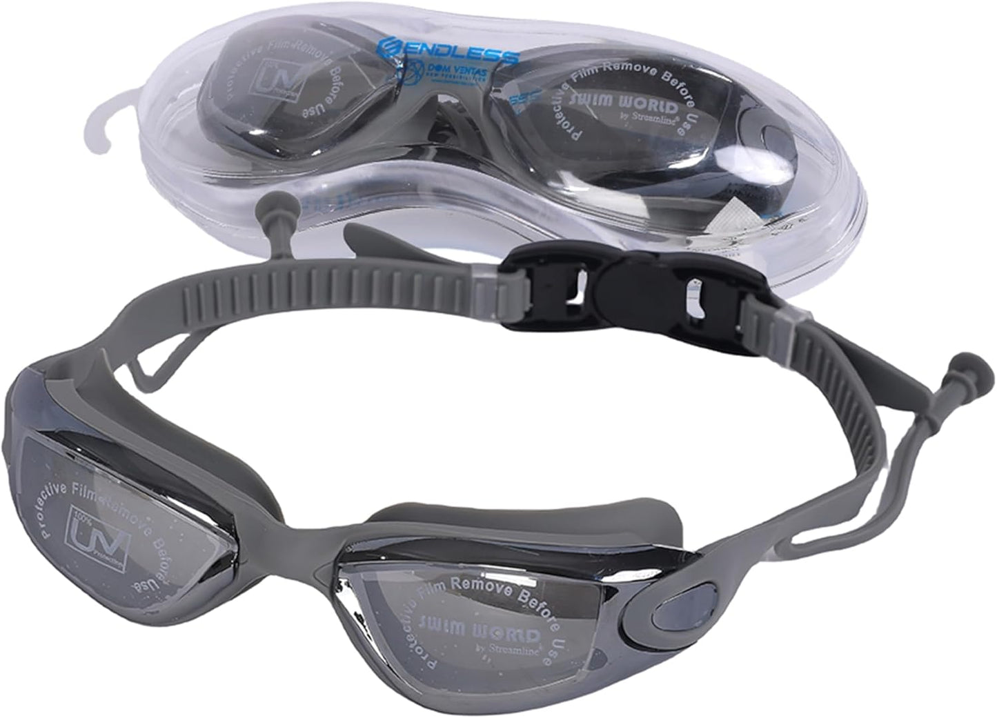 ENDLESS EL1005 Stylish Swimming Goggle with Anti-Fog and UV Protection | Material: Silicon, PU | Attached Ear Buds and Adjustable Strap | Soft Silicone Gasket for Leak Proof | With Hard Case
