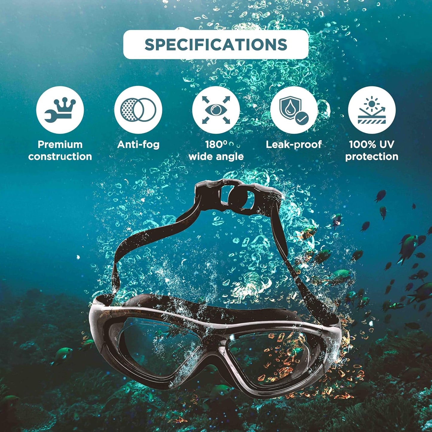 ENDLESS EL1007 Premium Swimming Goggle with Anti-Fog and UV Protection | Material: Silicon, PU | Stylish 180 Degree Wide View Glasses | Soft Silicone Gasket for Leak Proof | With Hard Case