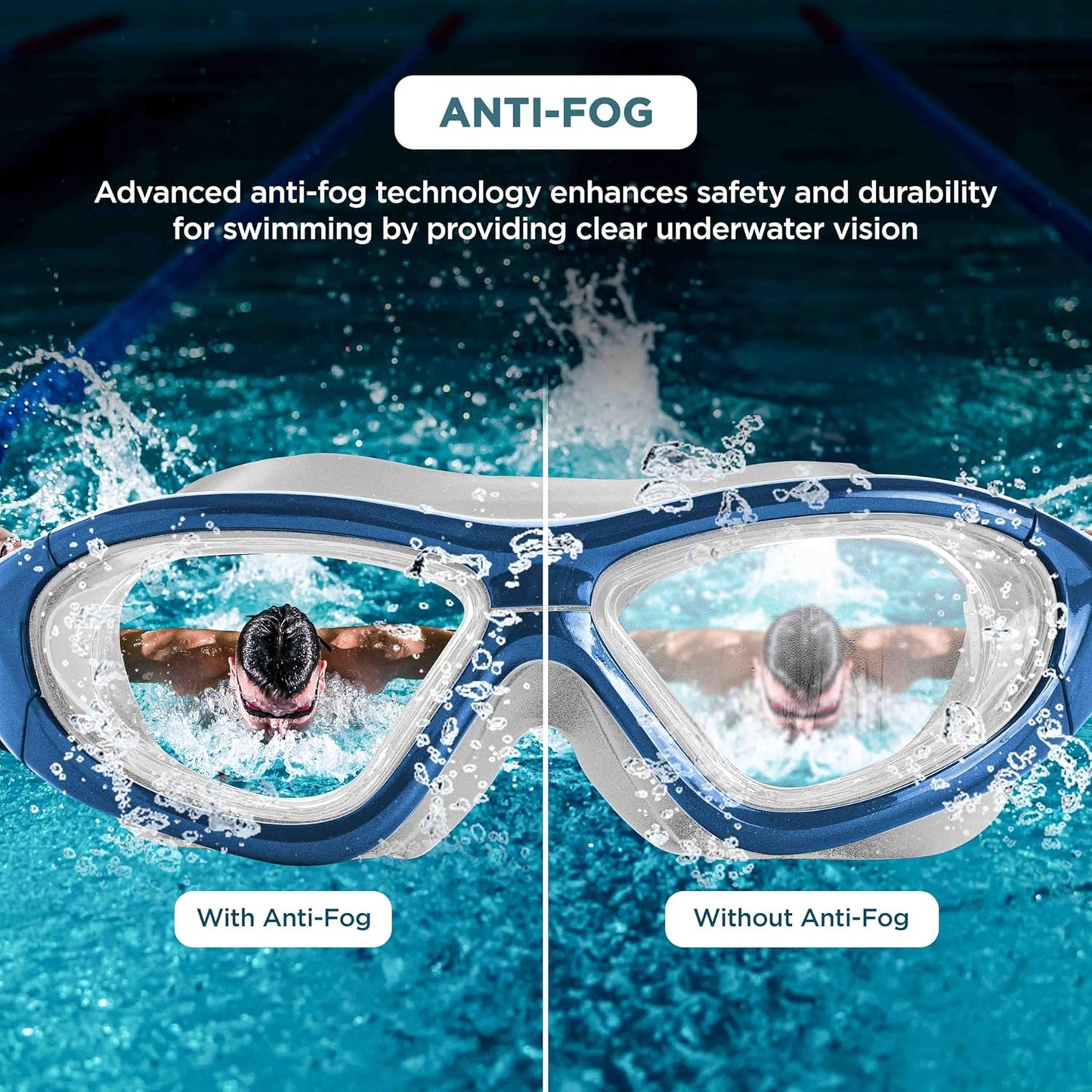 ENDLESS EL1007 Premium Swimming Goggle with Anti-Fog and UV Protection | Material: Silicon, PU | Stylish 180 Degree Wide View Glasses | Soft Silicone Gasket for Leak Proof | With Hard Case