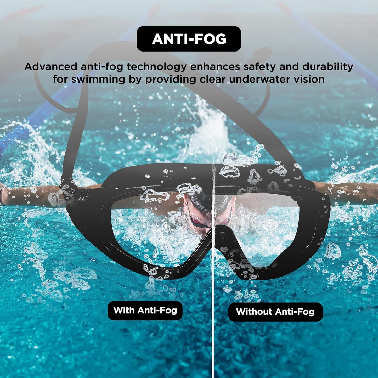 Endless EL1009 Premium Swimming Goggle with Anti-Fog and UV Protection | Material: Silicon, PU | Stylish Big Frame for more Visibility | Soft Silicone Gasket for Leak Proof | With Hard Case