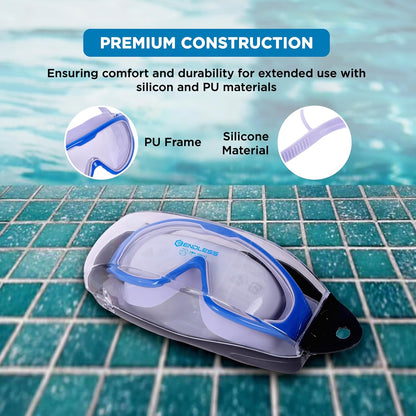 Endless EL1009 Premium Swimming Goggle with Anti-Fog and UV Protection | Material: Silicon, PU | Stylish Big Frame for more Visibility | Soft Silicone Gasket for Leak Proof | With Hard Case