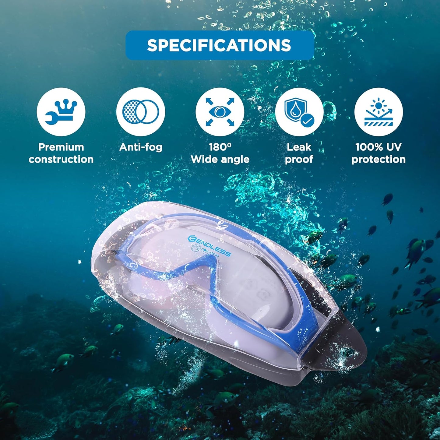 Endless EL1009 Premium Swimming Goggle with Anti-Fog and UV Protection | Material: Silicon, PU | Stylish Big Frame for more Visibility | Soft Silicone Gasket for Leak Proof | With Hard Case
