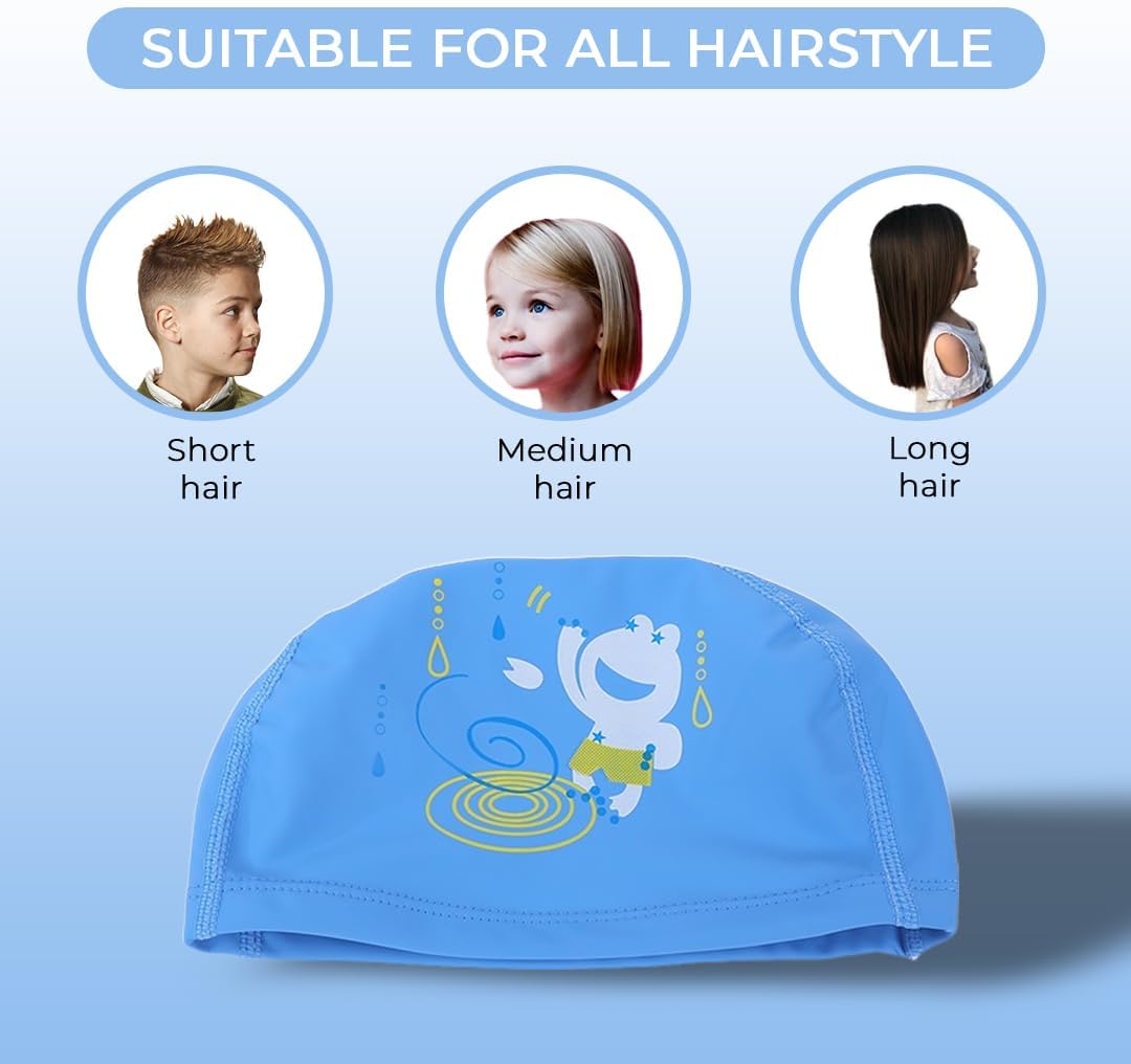 Endless EL1017 Comfortable PU Swimming Cap with Cartoon Design | Material : PU | Elastic Waterproof Swimming Cap for Long and Short Hair with Thicker Edge | For Children