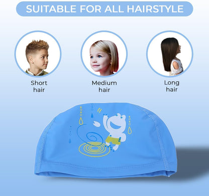 Endless EL1017 Comfortable PU Swimming Cap with Cartoon Design | Material : PU | Elastic Waterproof Swimming Cap for Long and Short Hair with Thicker Edge | For Children