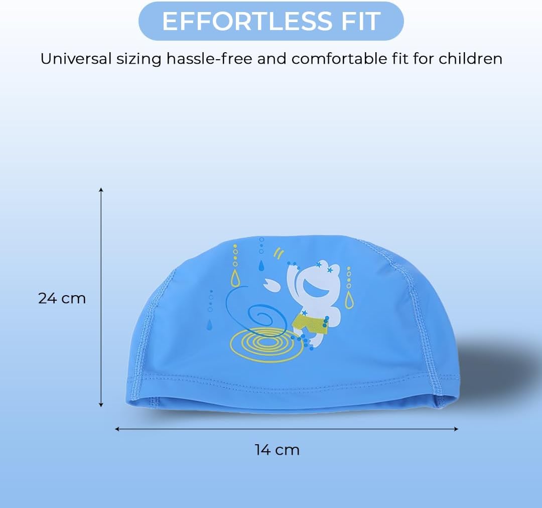 Endless EL1017 Comfortable PU Swimming Cap with Cartoon Design | Material : PU | Elastic Waterproof Swimming Cap for Long and Short Hair with Thicker Edge | For Children