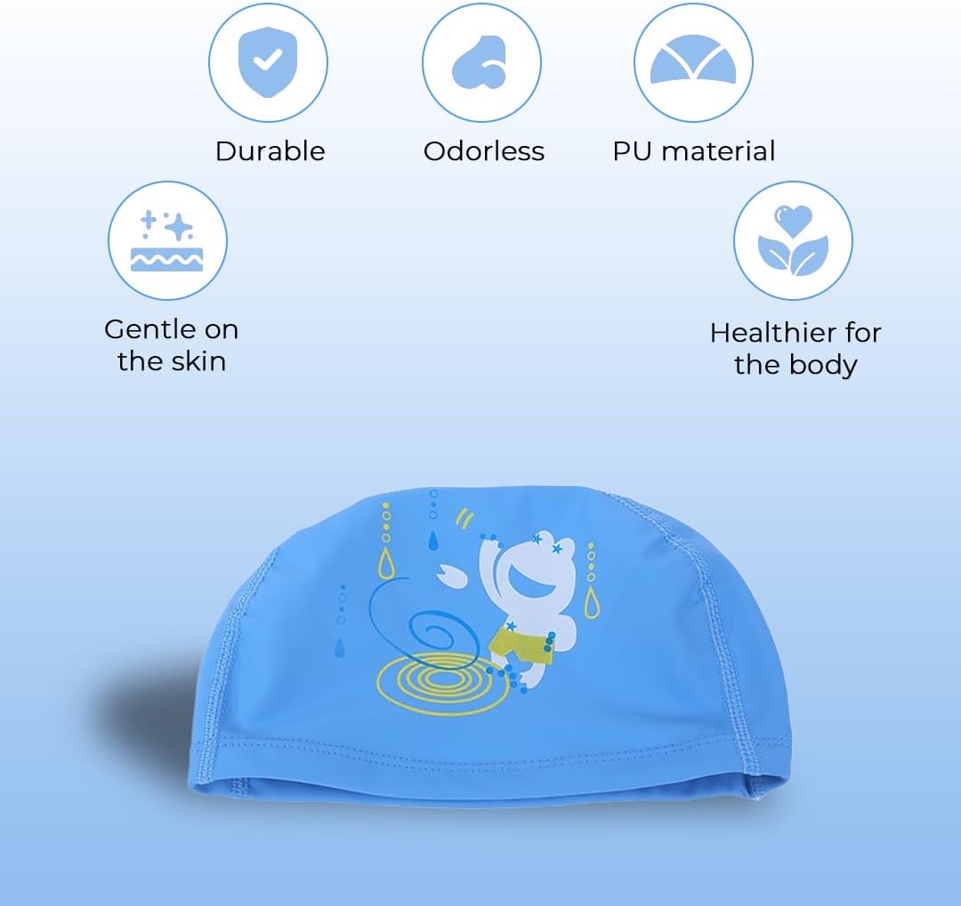 Endless EL1017 Comfortable PU Swimming Cap with Cartoon Design | Material : PU | Elastic Waterproof Swimming Cap for Long and Short Hair with Thicker Edge | For Children