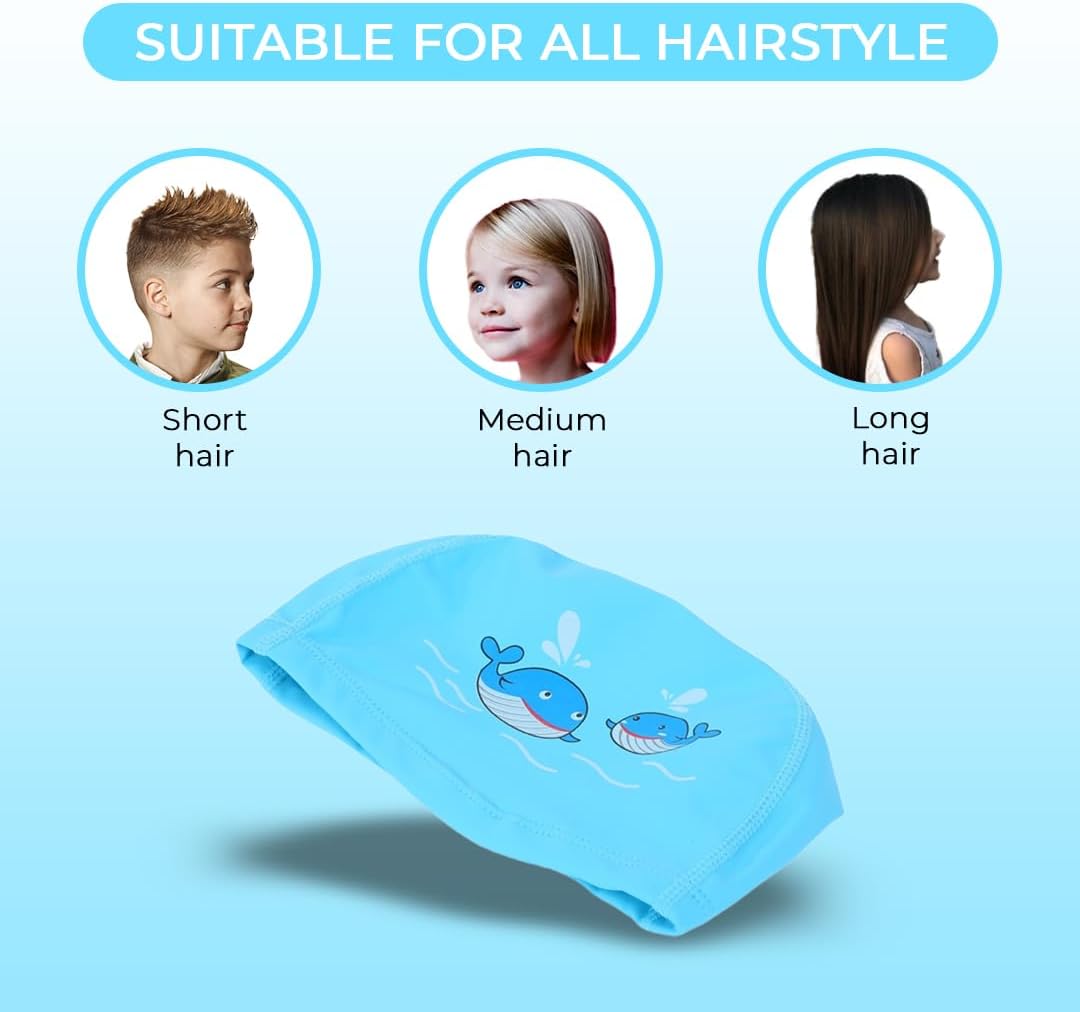 Endless EL1017 Comfortable PU Swimming Cap with Cartoon Design | Material : PU | Elastic Waterproof Swimming Cap for Long and Short Hair with Thicker Edge | For Children