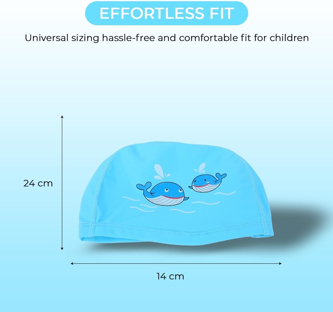 Endless EL1017 Comfortable PU Swimming Cap with Cartoon Design | Material : PU | Elastic Waterproof Swimming Cap for Long and Short Hair with Thicker Edge | For Children