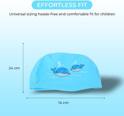 Endless EL1017 Comfortable PU Swimming Cap with Cartoon Design | Material : PU | Elastic Waterproof Swimming Cap for Long and Short Hair with Thicker Edge | For Children