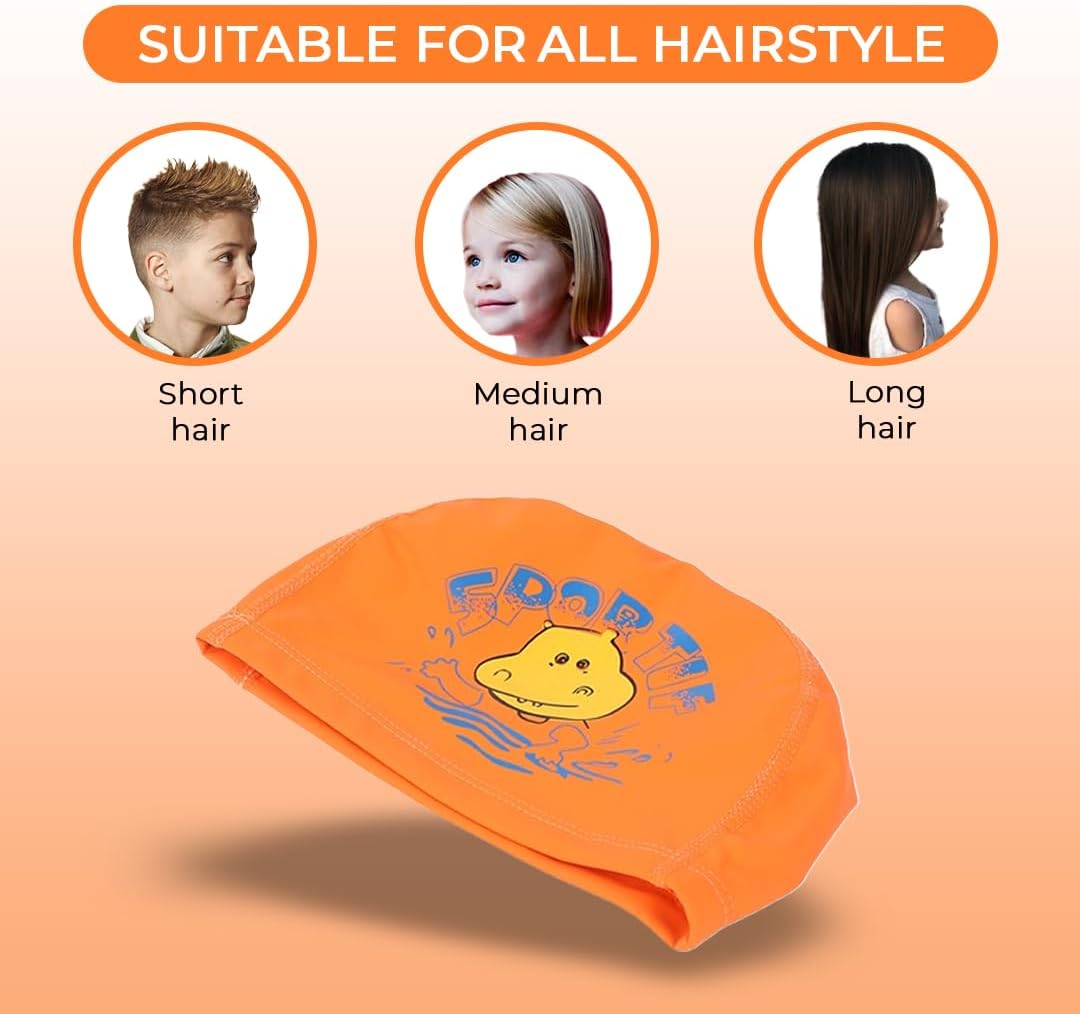 Endless EL1017 Comfortable PU Swimming Cap with Cartoon Design | Material : PU | Elastic Waterproof Swimming Cap for Long and Short Hair with Thicker Edge | For Children