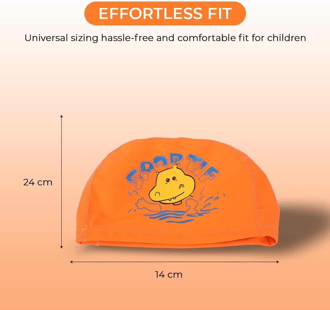 Endless EL1017 Comfortable PU Swimming Cap with Cartoon Design | Material : PU | Elastic Waterproof Swimming Cap for Long and Short Hair with Thicker Edge | For Children