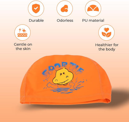 Endless EL1017 Comfortable PU Swimming Cap with Cartoon Design | Material : PU | Elastic Waterproof Swimming Cap for Long and Short Hair with Thicker Edge | For Children