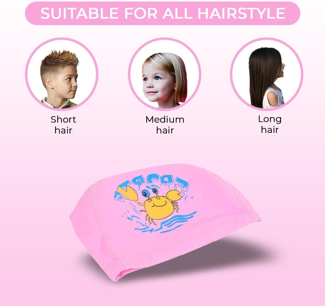 Endless EL1017 Comfortable PU Swimming Cap with Cartoon Design | Material : PU | Elastic Waterproof Swimming Cap for Long and Short Hair with Thicker Edge | For Children