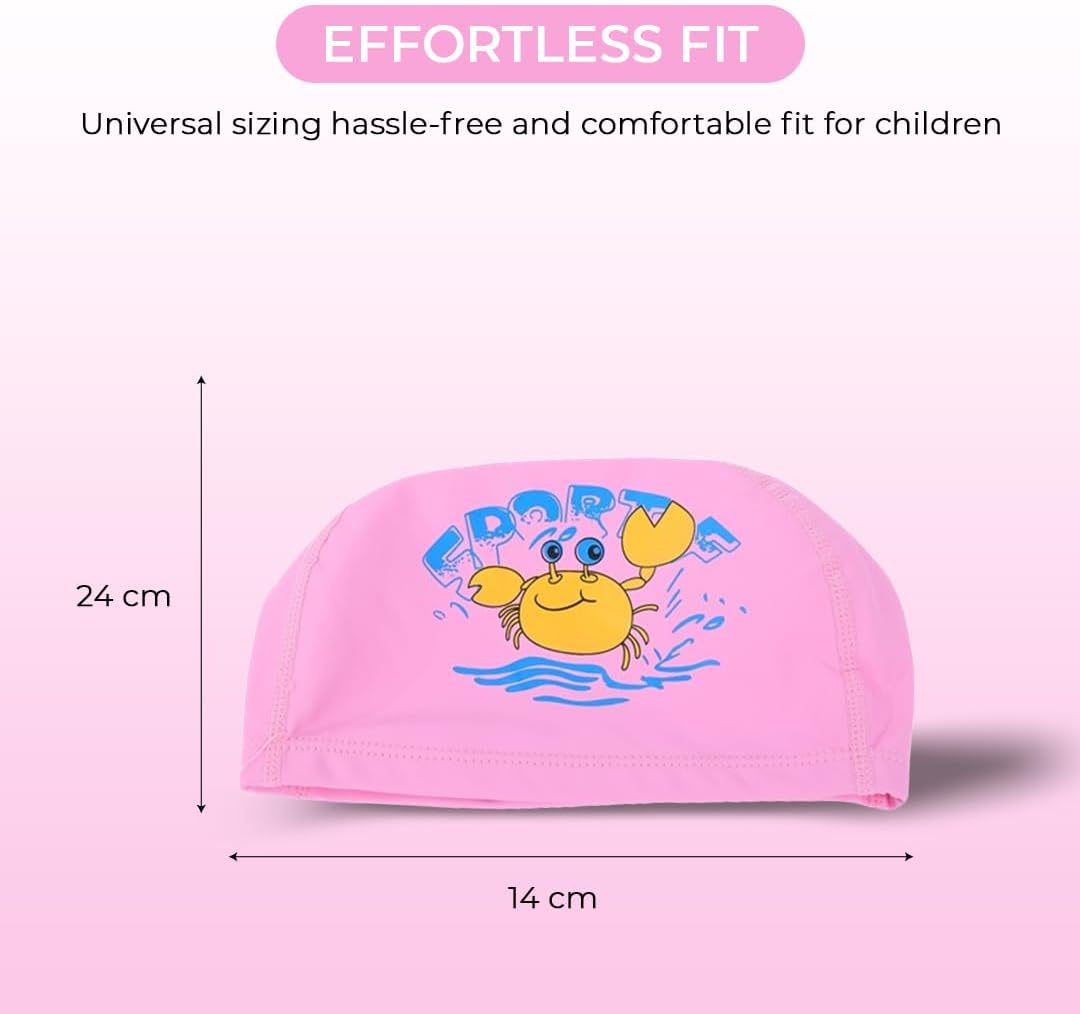 Endless EL1017 Comfortable PU Swimming Cap with Cartoon Design | Material : PU | Elastic Waterproof Swimming Cap for Long and Short Hair with Thicker Edge | For Children