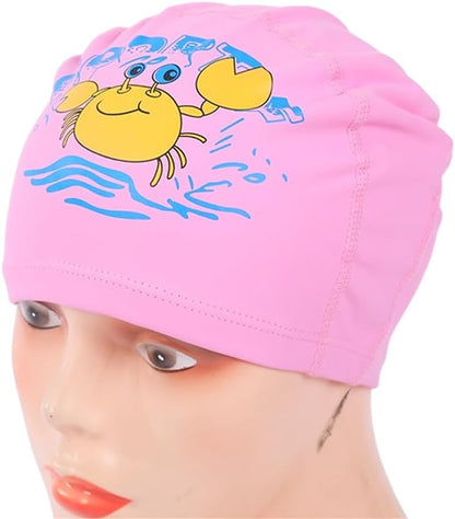 Endless EL1017 Comfortable PU Swimming Cap with Cartoon Design | Material : PU | Elastic Waterproof Swimming Cap for Long and Short Hair with Thicker Edge | For Children