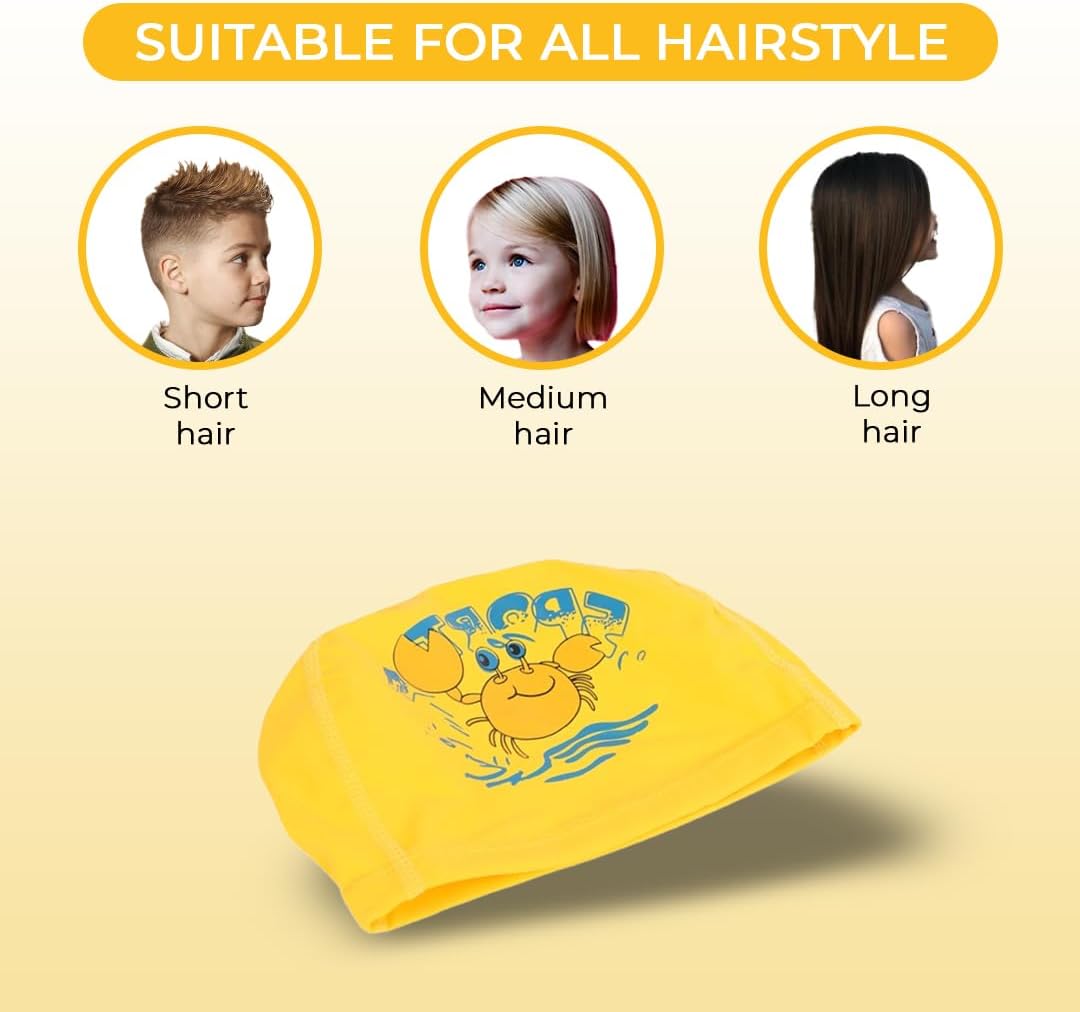 Endless EL1017 Comfortable PU Swimming Cap with Cartoon Design | Material : PU | Elastic Waterproof Swimming Cap for Long and Short Hair with Thicker Edge | For Children