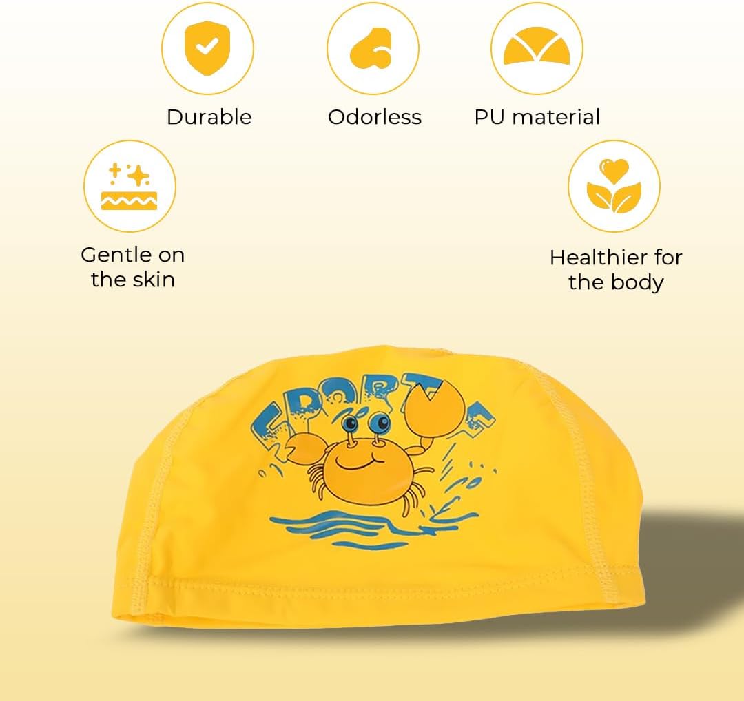 Endless EL1017 Comfortable PU Swimming Cap with Cartoon Design | Material : PU | Elastic Waterproof Swimming Cap for Long and Short Hair with Thicker Edge | For Children