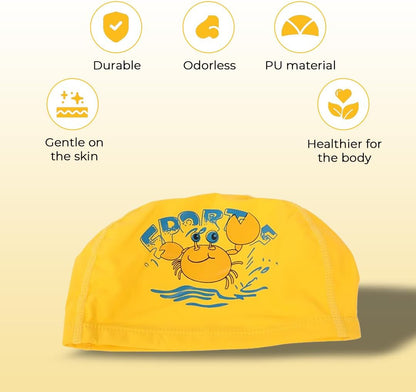 Endless EL1017 Comfortable PU Swimming Cap with Cartoon Design | Material : PU | Elastic Waterproof Swimming Cap for Long and Short Hair with Thicker Edge | For Children
