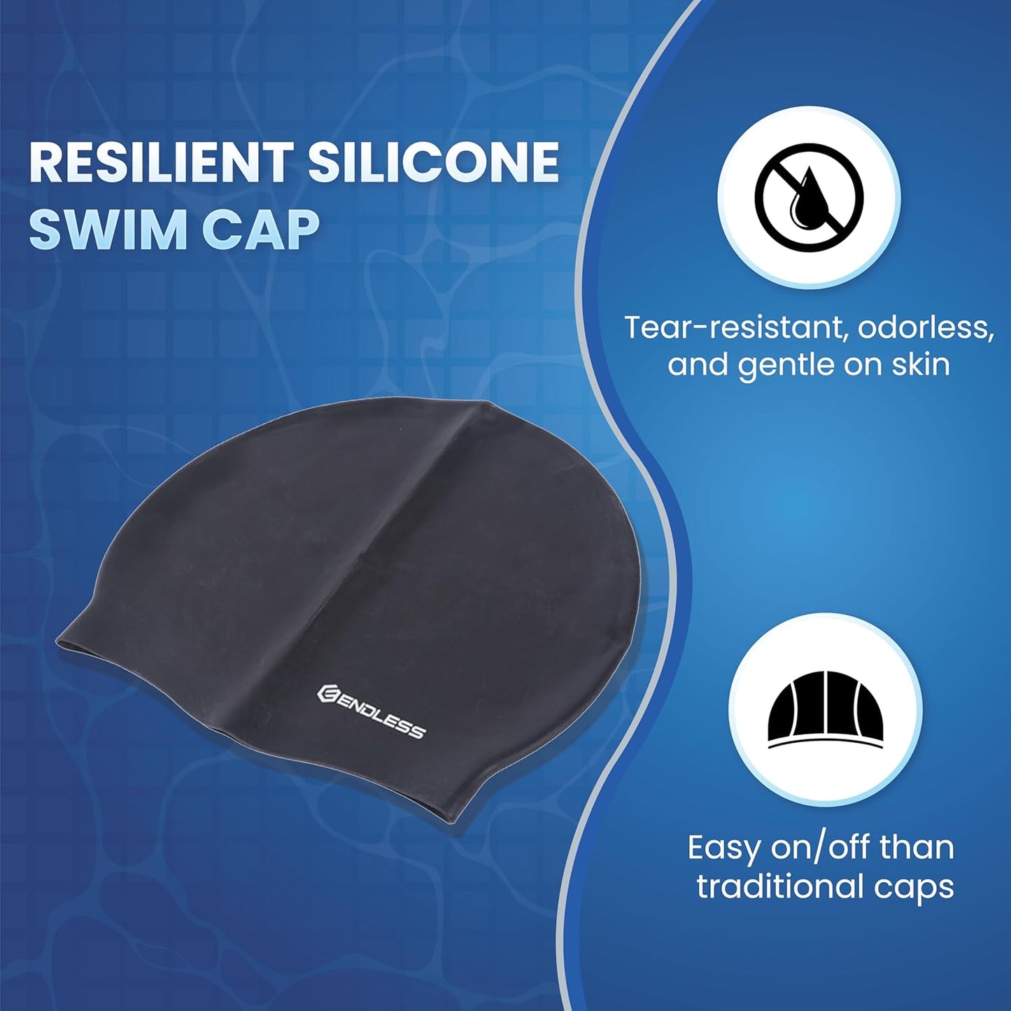 Endless EL1019 Classic Comfortable Plain Silicon Swimming Cap | Material : Silicon | Fully Elastic Waterproof Swimming Cap for Long and Short Hair with Thicker Edge | For Adults, Women and Men