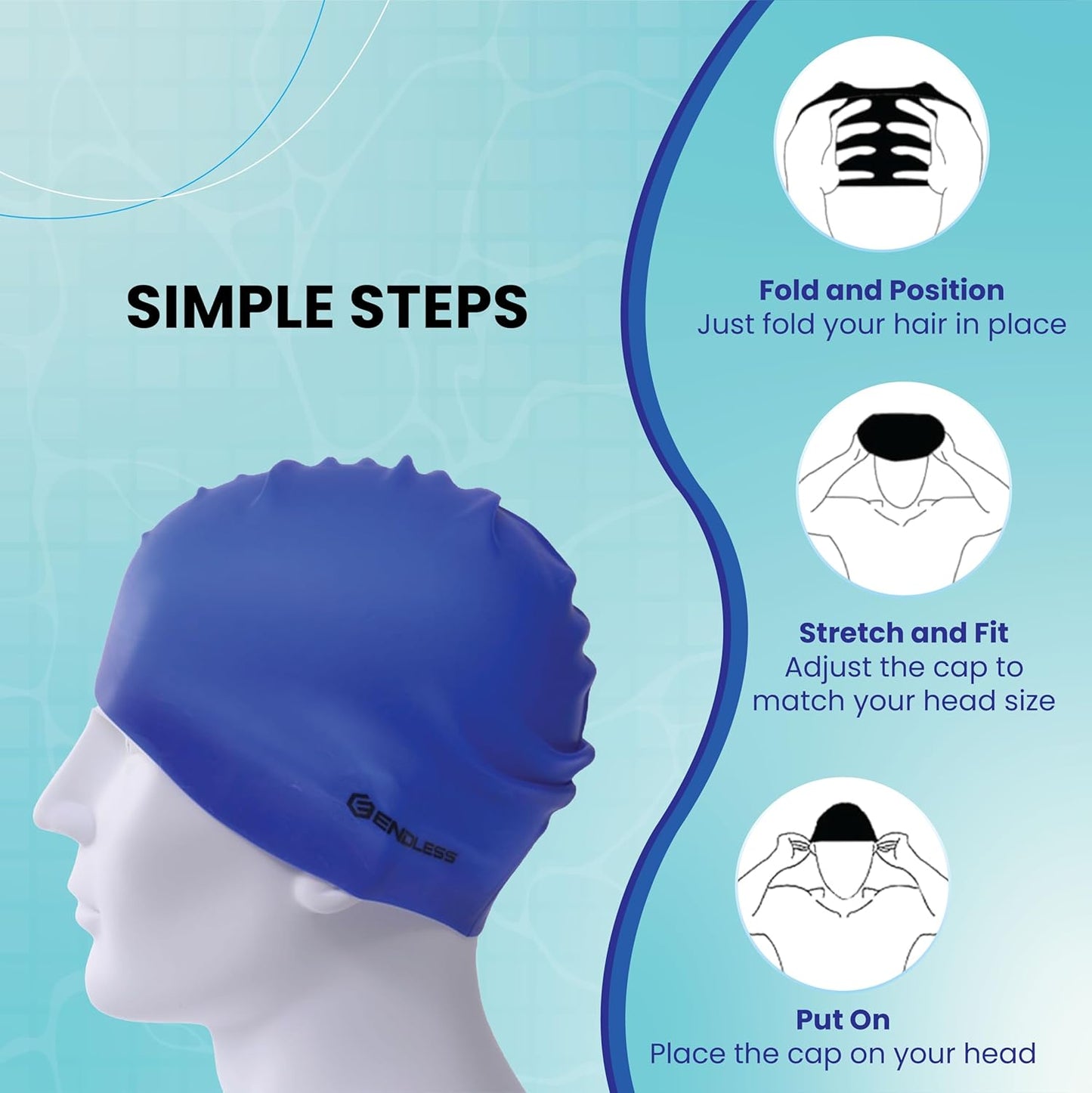 Endless EL1019 Classic Comfortable Plain Silicon Swimming Cap | Material : Silicon | Fully Elastic Waterproof Swimming Cap for Long and Short Hair with Thicker Edge | For Adults, Women and Men