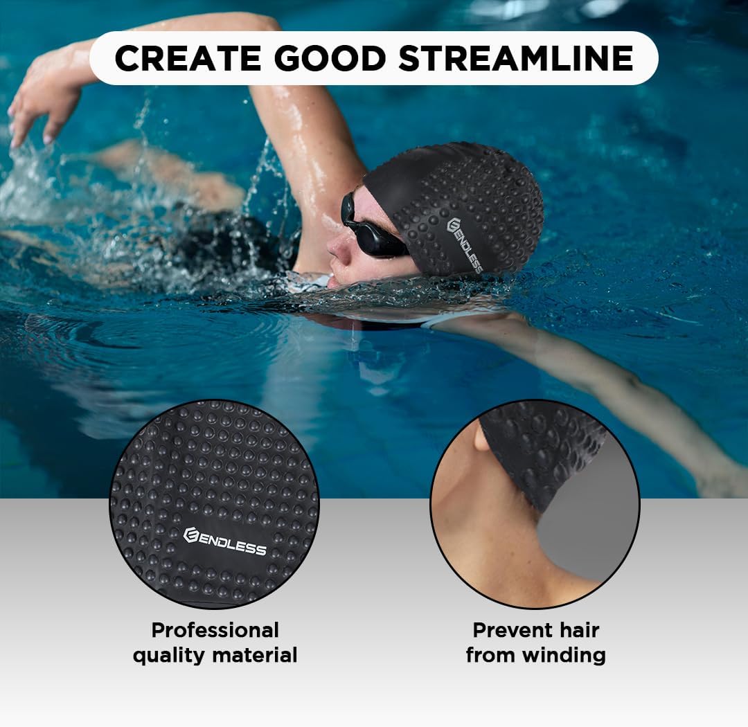 Endless EL1021 Comfortable Silicon Swimming Cap with Bubble Design | Elastic Waterproof Swimming Cap for Long and Short Hair with Thicker Edge | For Adults, Women and Men|Free Size|Material : Silicon