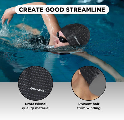 Endless EL1021 Comfortable Silicon Swimming Cap with Bubble Design | Elastic Waterproof Swimming Cap for Long and Short Hair with Thicker Edge | For Adults, Women and Men|Free Size|Material : Silicon