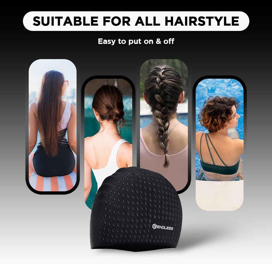 Endless EL1021 Comfortable Silicon Swimming Cap with Bubble Design | Elastic Waterproof Swimming Cap for Long and Short Hair with Thicker Edge | For Adults, Women and Men|Free Size|Material : Silicon