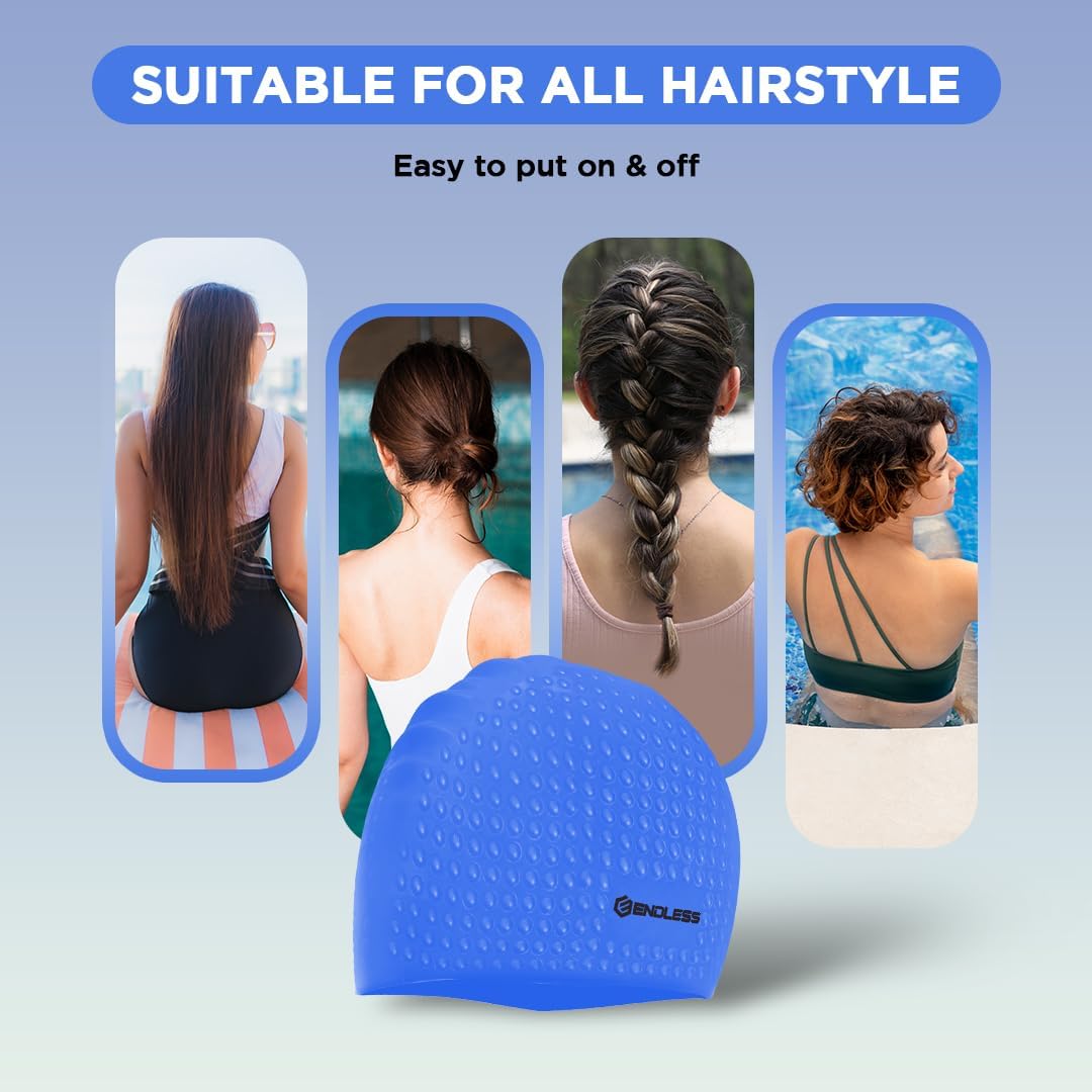 Endless EL1021 Comfortable Silicon Swimming Cap with Bubble Design | Elastic Waterproof Swimming Cap for Long and Short Hair with Thicker Edge | For Adults, Women and Men|Free Size|Material : Silicon