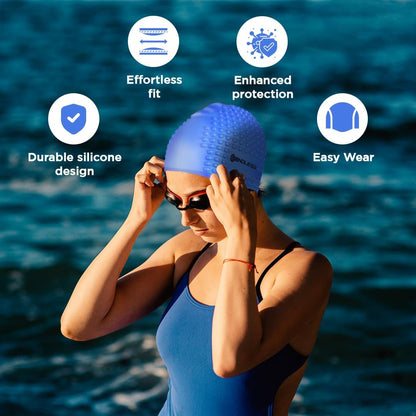 Endless EL1021 Comfortable Silicon Swimming Cap with Bubble Design | Elastic Waterproof Swimming Cap for Long and Short Hair with Thicker Edge | For Adults, Women and Men|Free Size|Material : Silicon