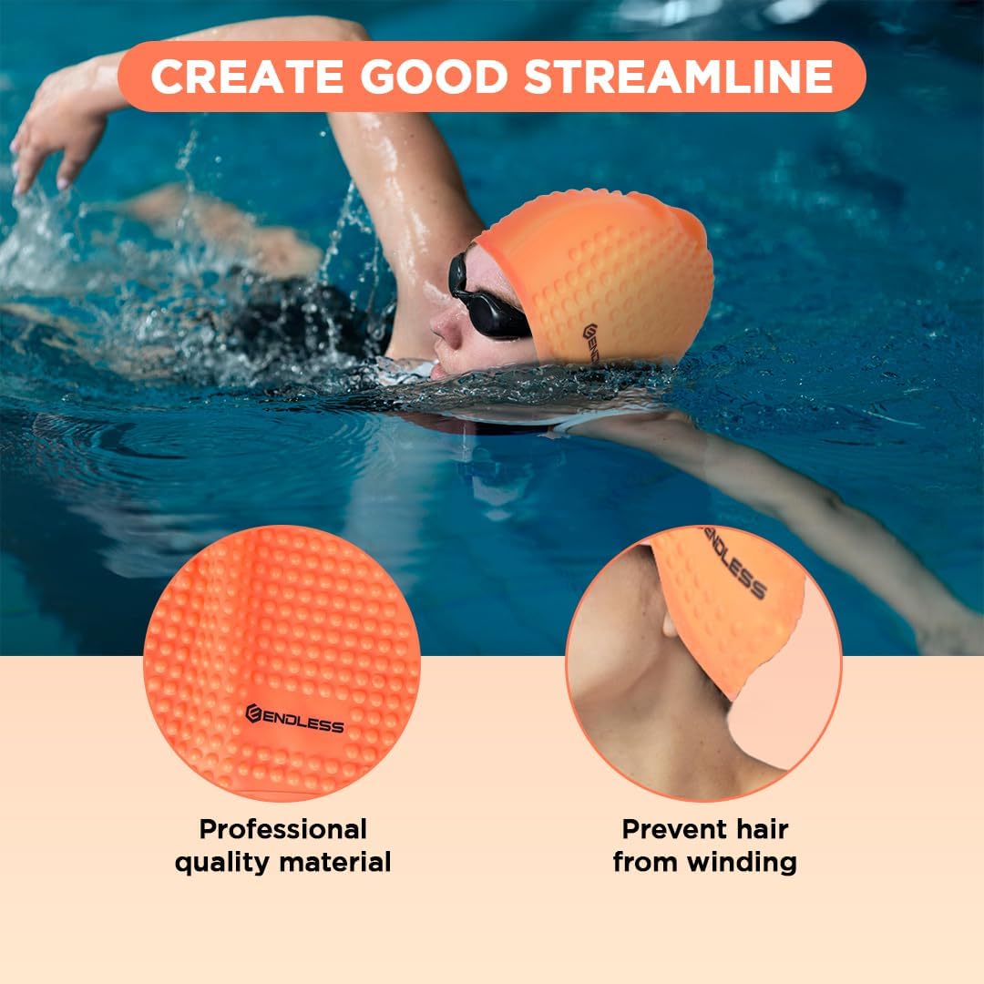 Endless EL1021 Comfortable Silicon Swimming Cap with Bubble Design | Elastic Waterproof Swimming Cap for Long and Short Hair with Thicker Edge | For Adults, Women and Men|Free Size|Material : Silicon