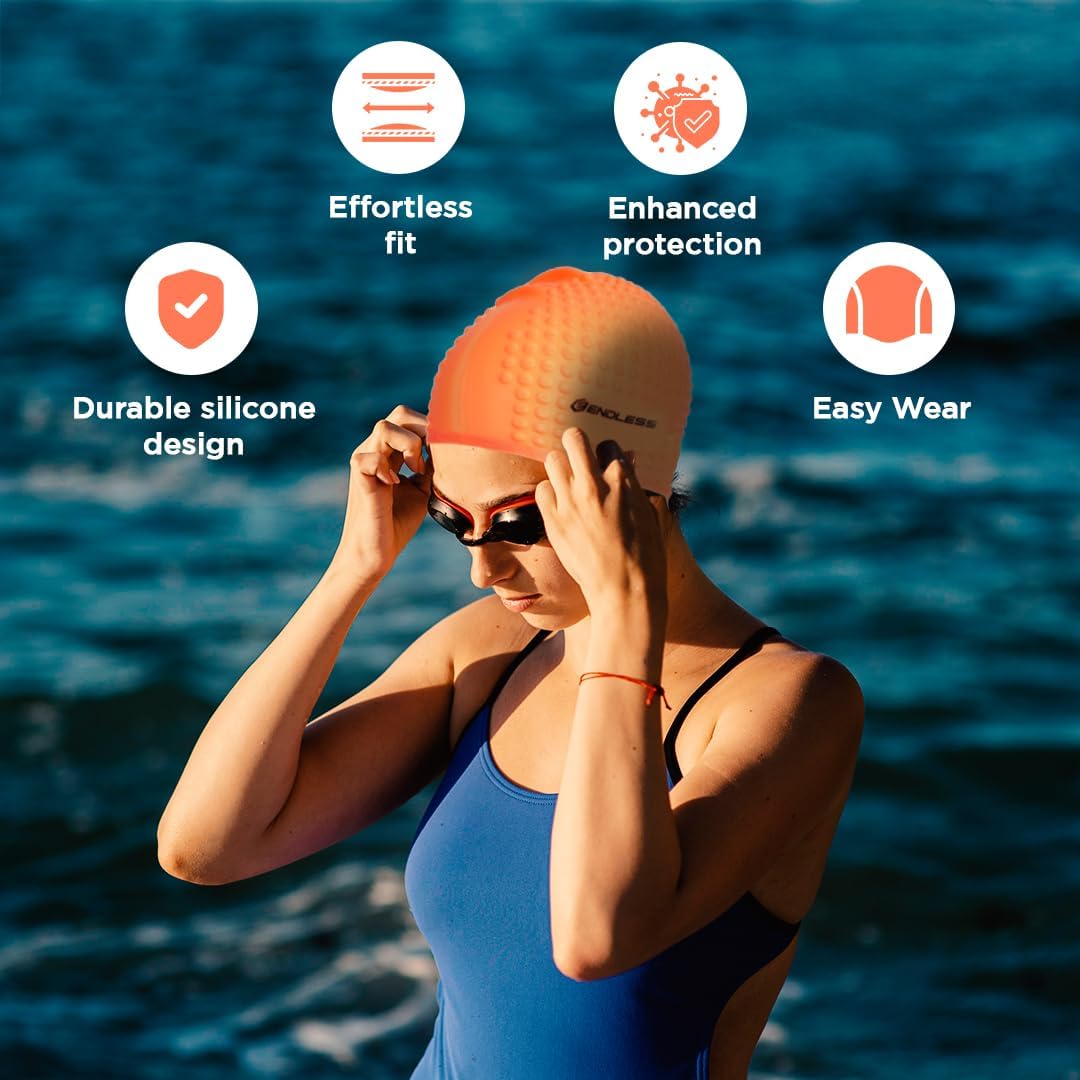 Endless EL1021 Comfortable Silicon Swimming Cap with Bubble Design | Elastic Waterproof Swimming Cap for Long and Short Hair with Thicker Edge | For Adults, Women and Men|Free Size|Material : Silicon