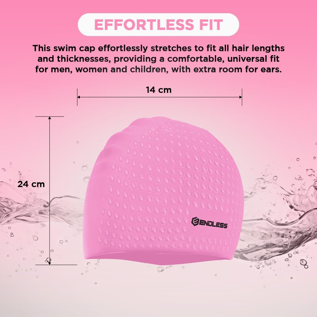 Endless EL1021 Comfortable Silicon Swimming Cap with Bubble Design | Elastic Waterproof Swimming Cap for Long and Short Hair with Thicker Edge | For Adults, Women and Men|Free Size|Material : Silicon