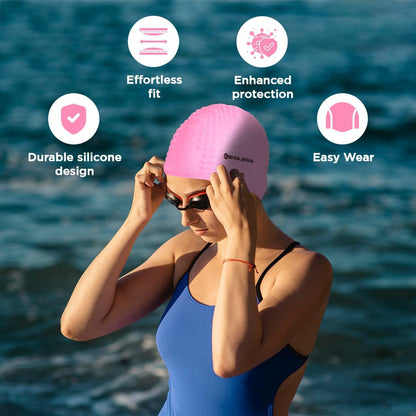 Endless EL1021 Comfortable Silicon Swimming Cap with Bubble Design | Elastic Waterproof Swimming Cap for Long and Short Hair with Thicker Edge | For Adults, Women and Men|Free Size|Material : Silicon