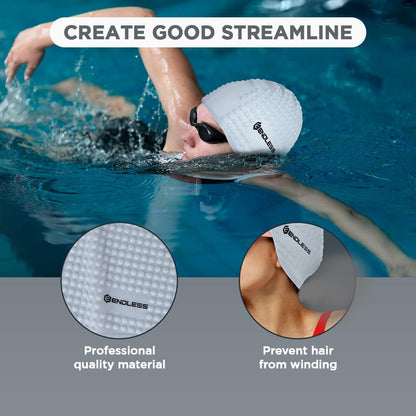 Endless EL1021 Comfortable Silicon Swimming Cap with Bubble Design | Elastic Waterproof Swimming Cap for Long and Short Hair with Thicker Edge | For Adults, Women and Men|Free Size|Material : Silicon