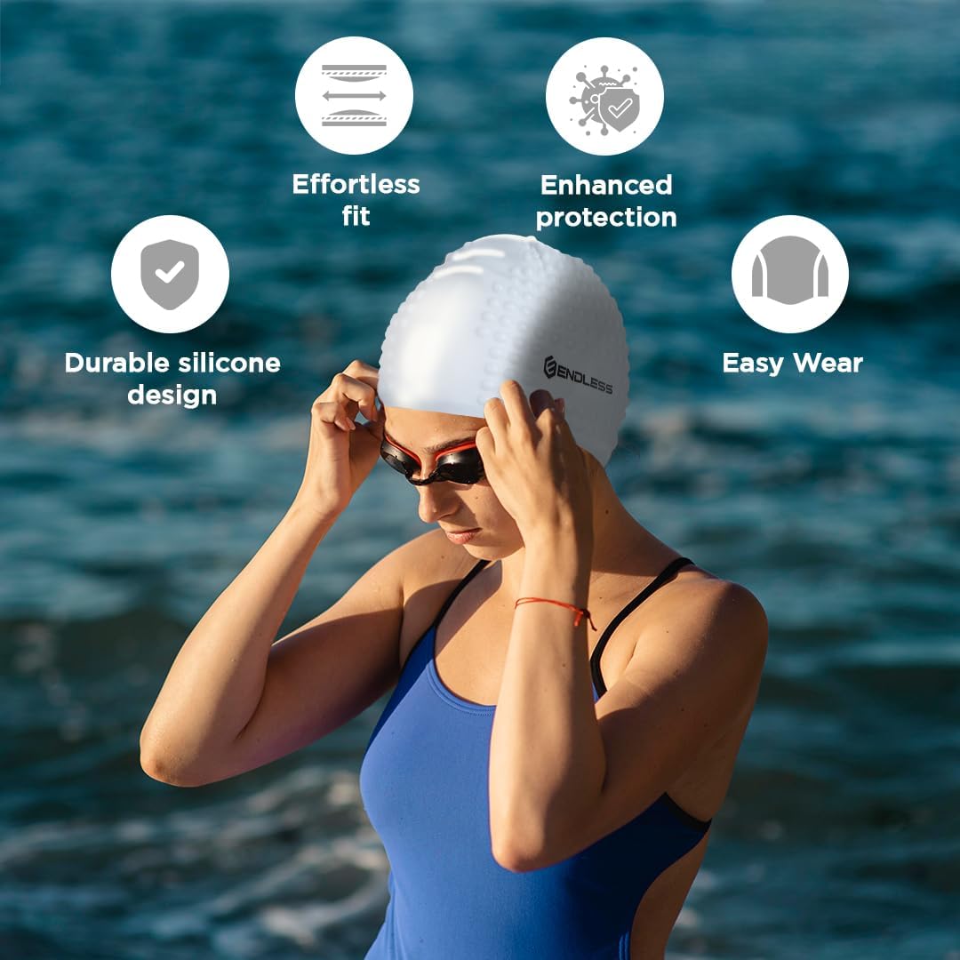 Endless EL1021 Comfortable Silicon Swimming Cap with Bubble Design | Elastic Waterproof Swimming Cap for Long and Short Hair with Thicker Edge | For Adults, Women and Men|Free Size|Material : Silicon