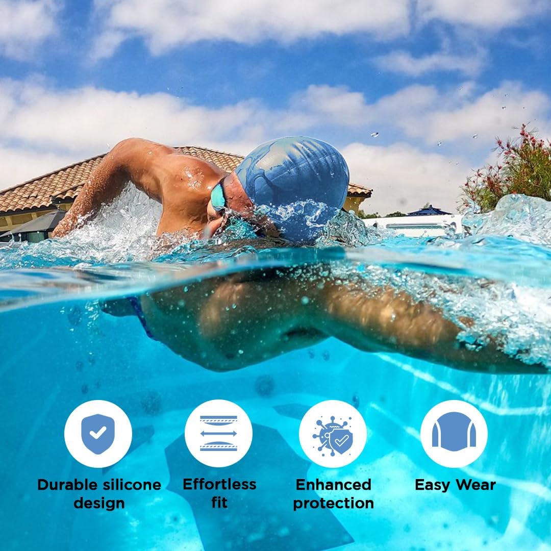 Endless EL1023 Comfortable Silicon Swimming Cap with Ergonomic Ear Pockets | Material : Silicon | Fully Elastic Waterproof Cap for Long and Short Hair with Thicker Edge | For Women and Men