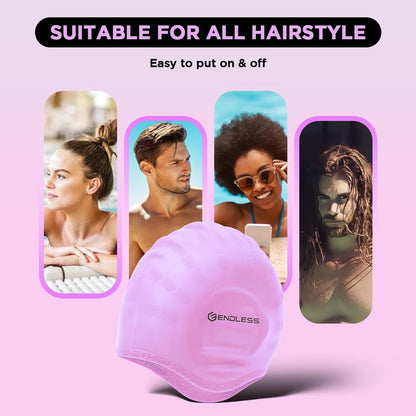 Endless EL1023 Comfortable Silicon Swimming Cap with Ergonomic Ear Pockets | Material : Silicon | Fully Elastic Waterproof Cap for Long and Short Hair with Thicker Edge | For Women and Men