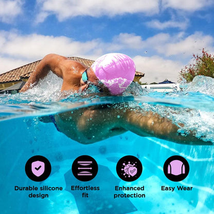 Endless EL1023 Comfortable Silicon Swimming Cap with Ergonomic Ear Pockets | Material : Silicon | Fully Elastic Waterproof Cap for Long and Short Hair with Thicker Edge | For Women and Men