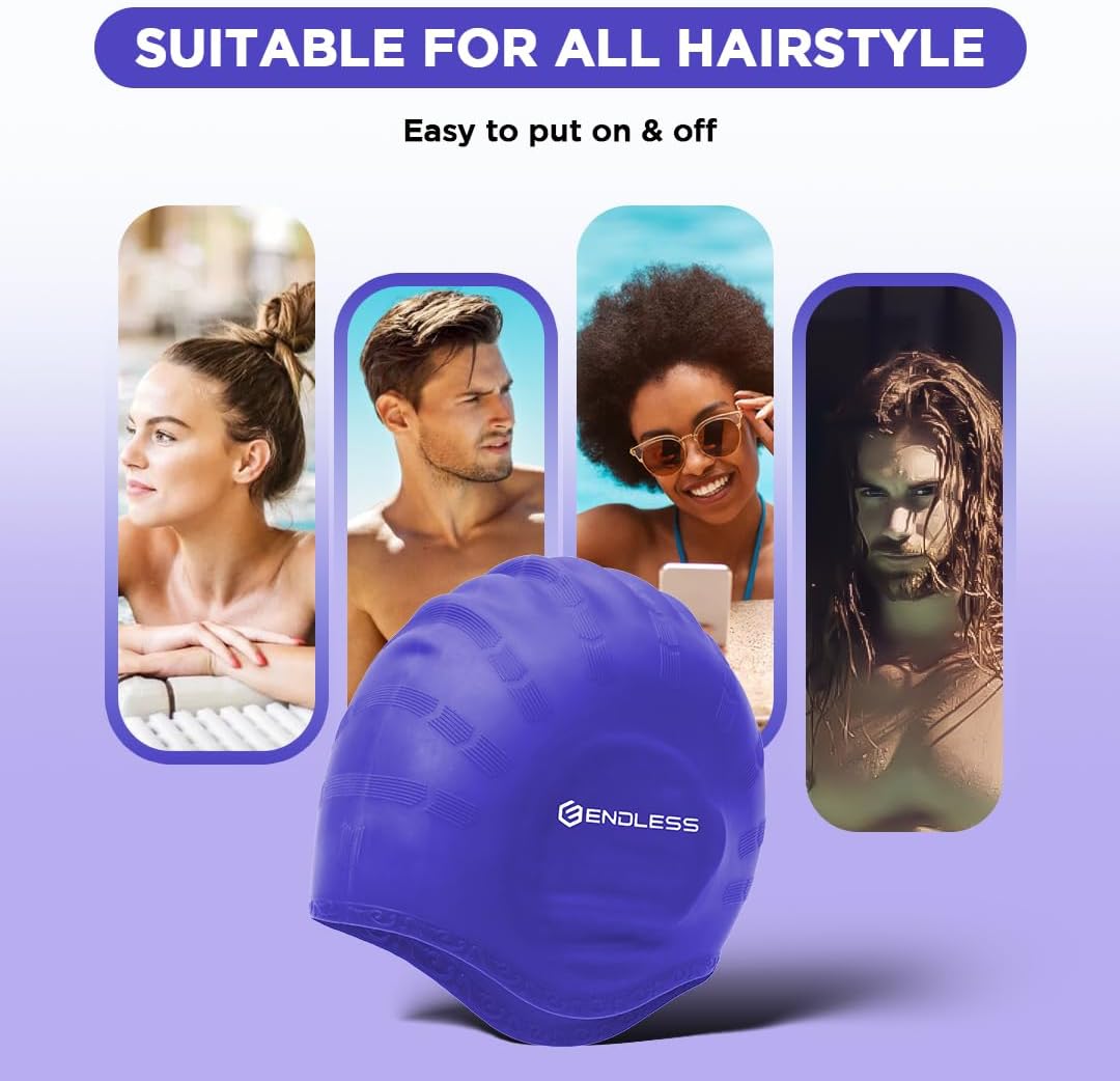 Endless EL1023 Comfortable Silicon Swimming Cap with Ergonomic Ear Pockets | Material : Silicon | Fully Elastic Waterproof Cap for Long and Short Hair with Thicker Edge | For Women and Men