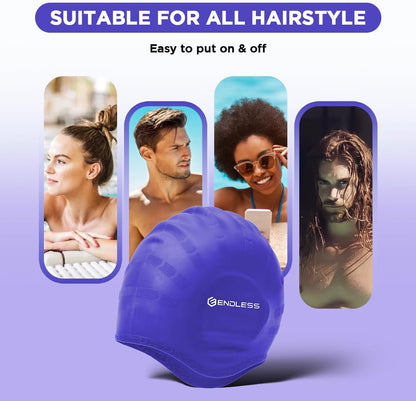 Endless EL1023 Comfortable Silicon Swimming Cap with Ergonomic Ear Pockets | Material : Silicon | Fully Elastic Waterproof Cap for Long and Short Hair with Thicker Edge | For Women and Men