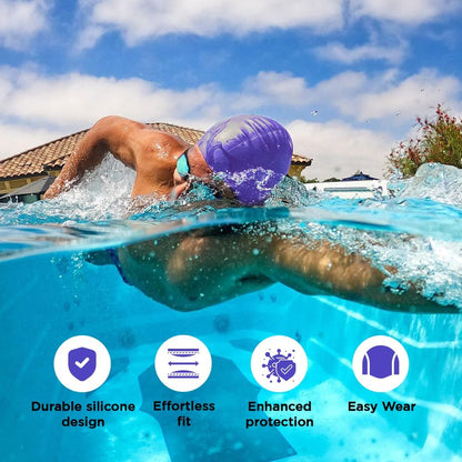 Endless EL1023 Comfortable Silicon Swimming Cap with Ergonomic Ear Pockets | Material : Silicon | Fully Elastic Waterproof Cap for Long and Short Hair with Thicker Edge | For Women and Men