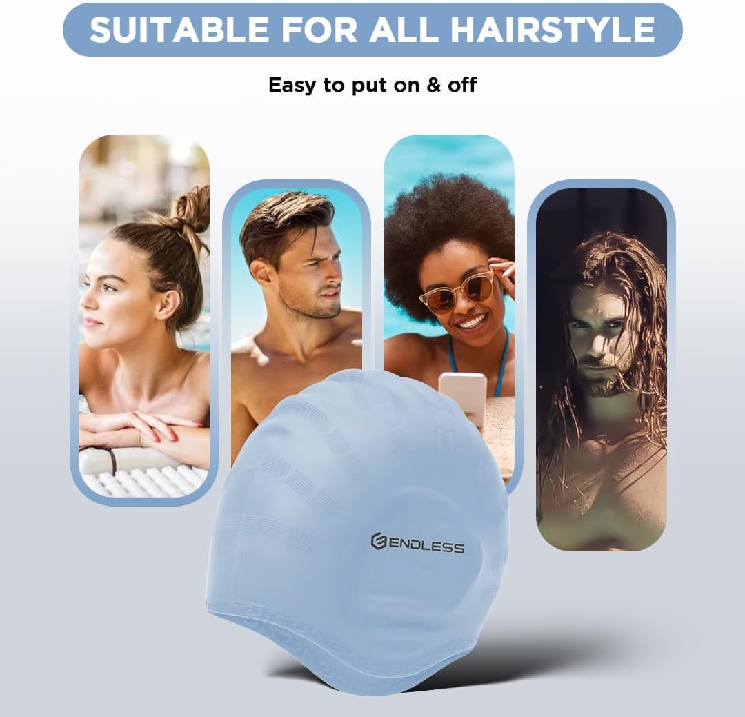 Endless EL1023 Comfortable Silicon Swimming Cap with Ergonomic Ear Pockets | Material : Silicon | Fully Elastic Waterproof Cap for Long and Short Hair with Thicker Edge | For Women and Men