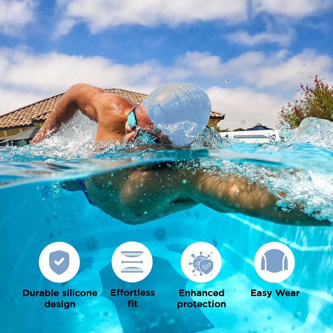 Endless EL1023 Comfortable Silicon Swimming Cap with Ergonomic Ear Pockets | Material : Silicon | Fully Elastic Waterproof Cap for Long and Short Hair with Thicker Edge | For Women and Men