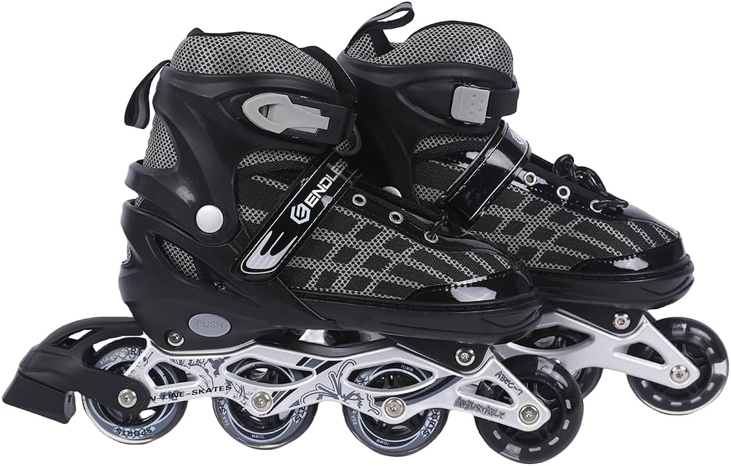 Endless EL1025 Inline Adjustable Skates Aluminium Chassis, 70mm PU Wheels, ABEC 7 Bearings, Flashing Front Wheel