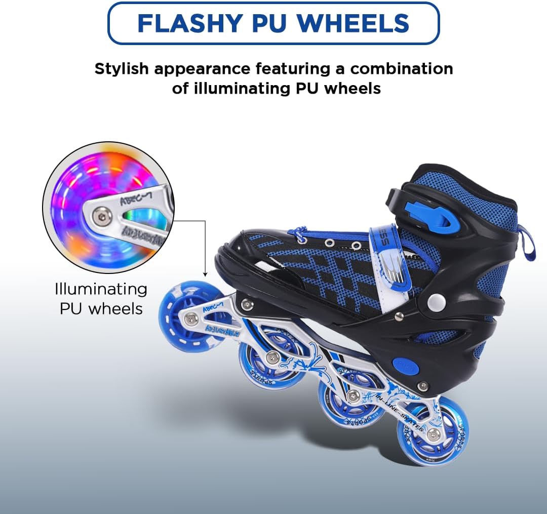 Endless EL1025 Inline Adjustable Skates Aluminium Chassis, 70mm PU Wheels, ABEC 7 Bearings, Flashing Front Wheel